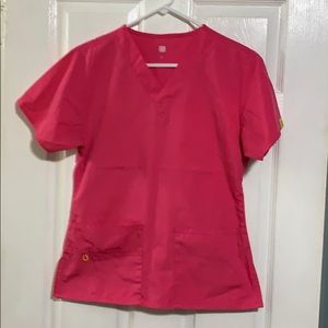 Wonder wink V Neck Scrub Top in fuschia